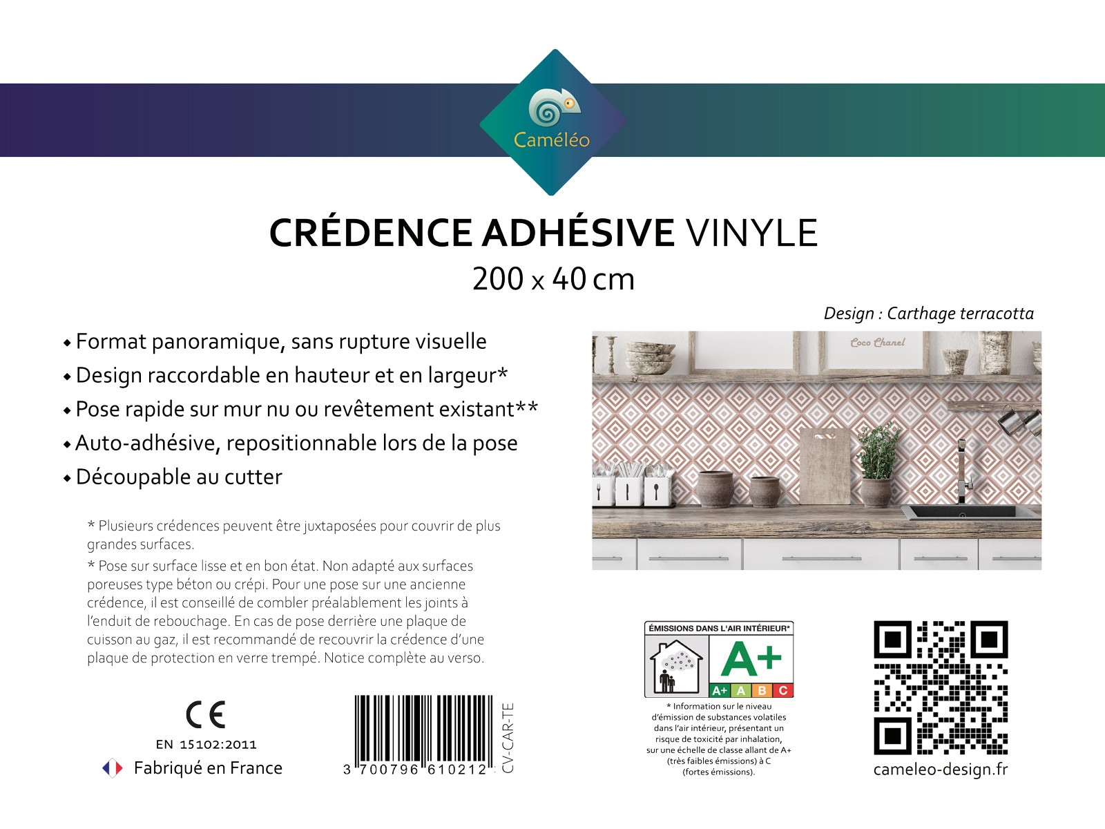 Crédence cuisine adhésive Carthage terracotta