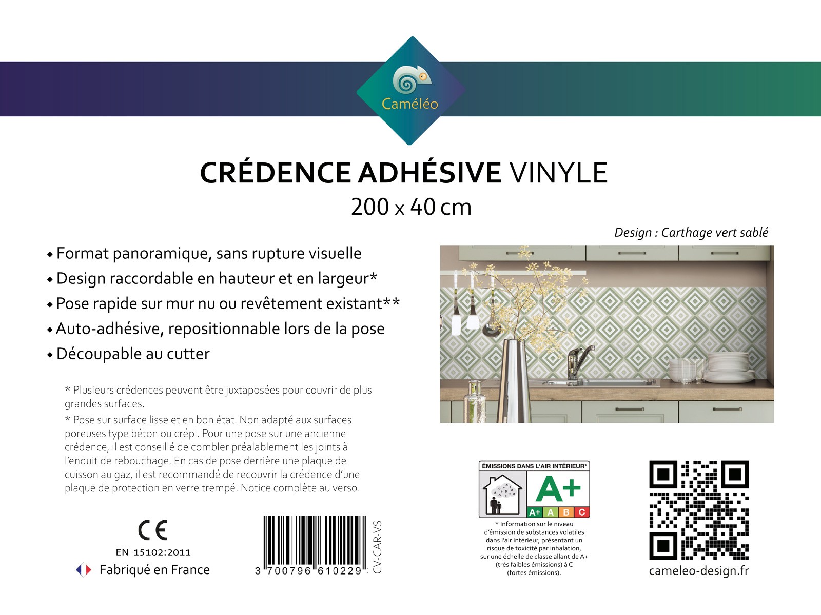 Crédence cuisine adhésive Carthage vert