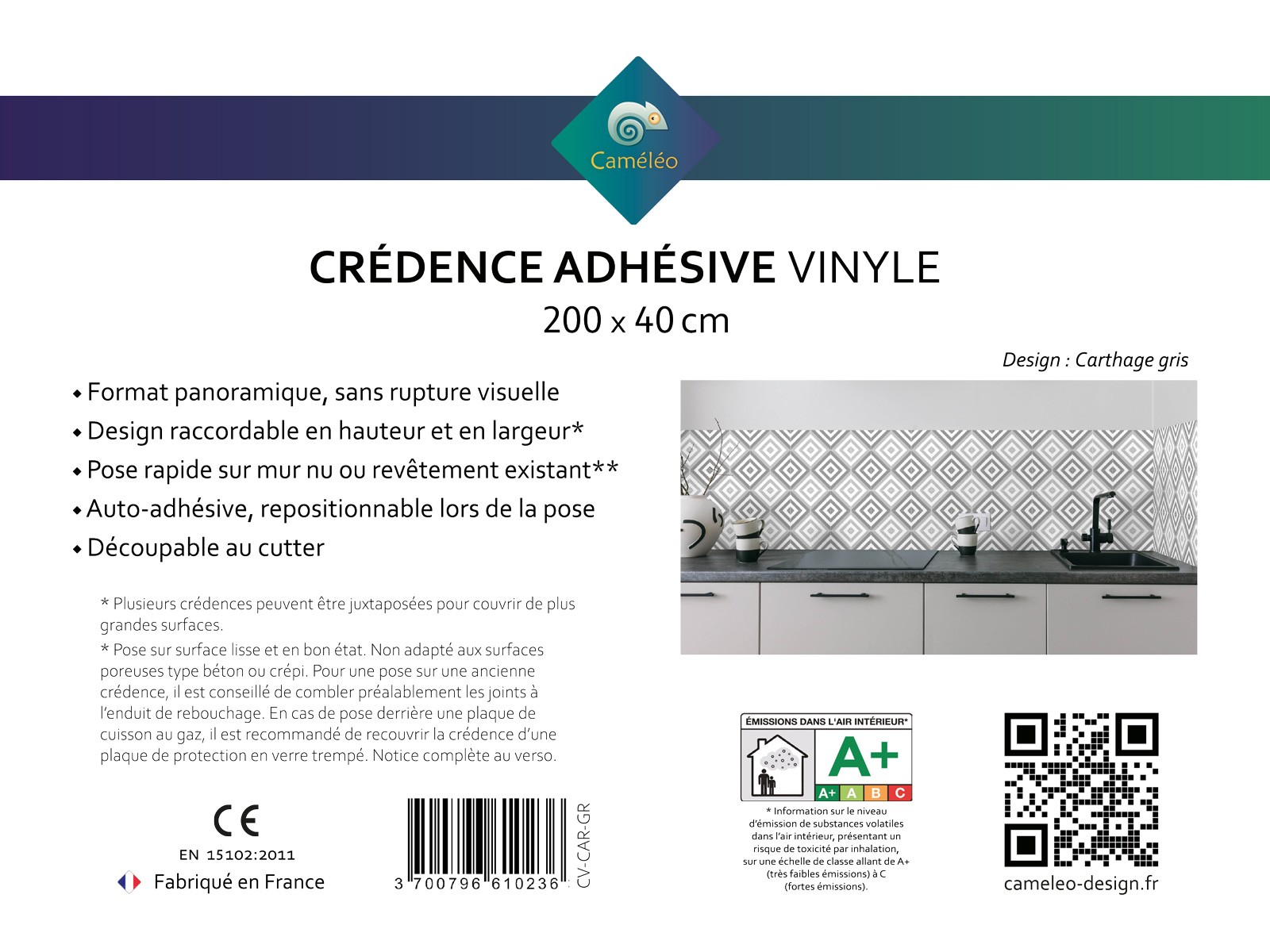 Crédence cuisine adhésive Carthage gris