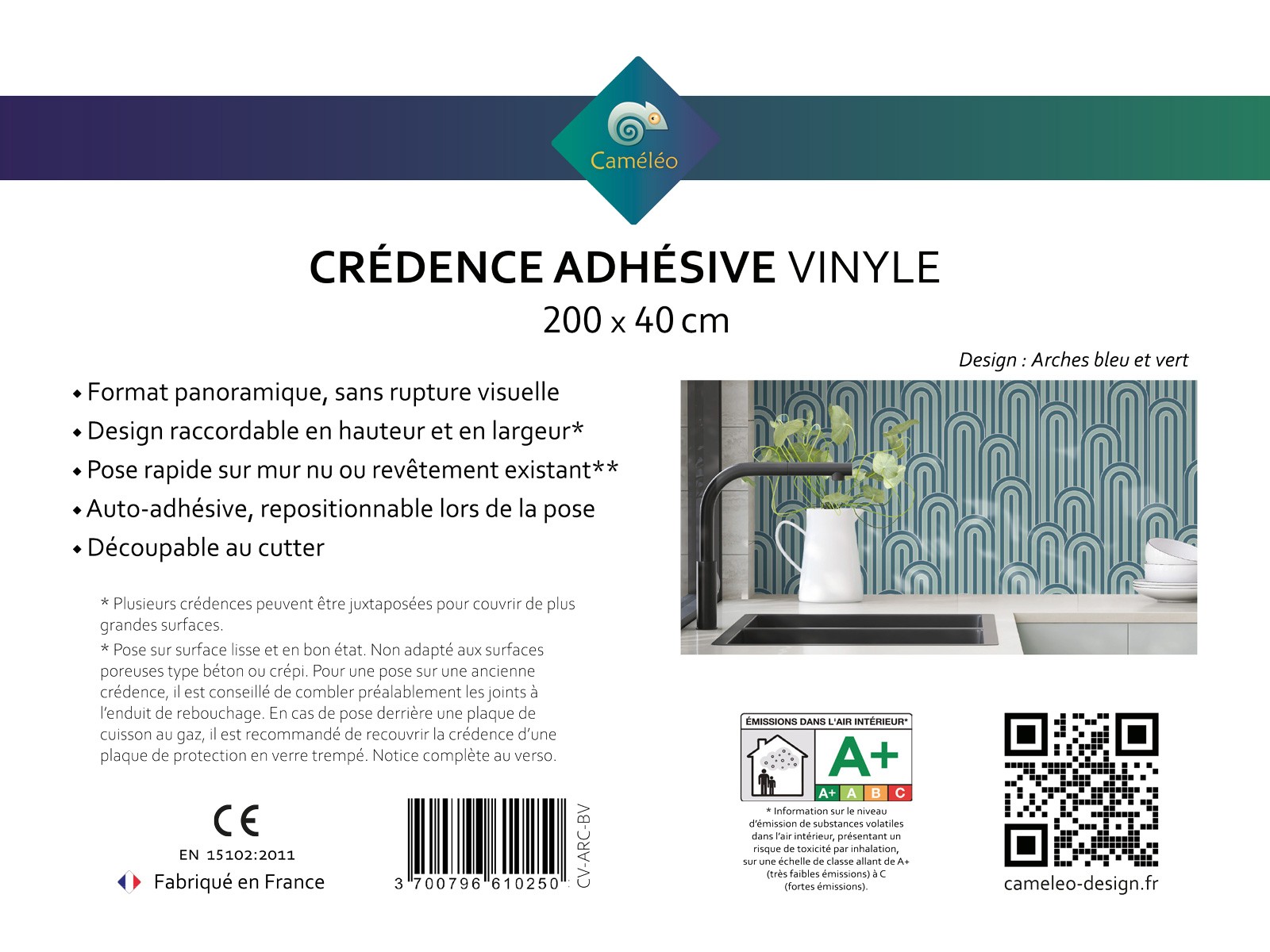 Crédence cuisine adhésive Arches bleu et vert