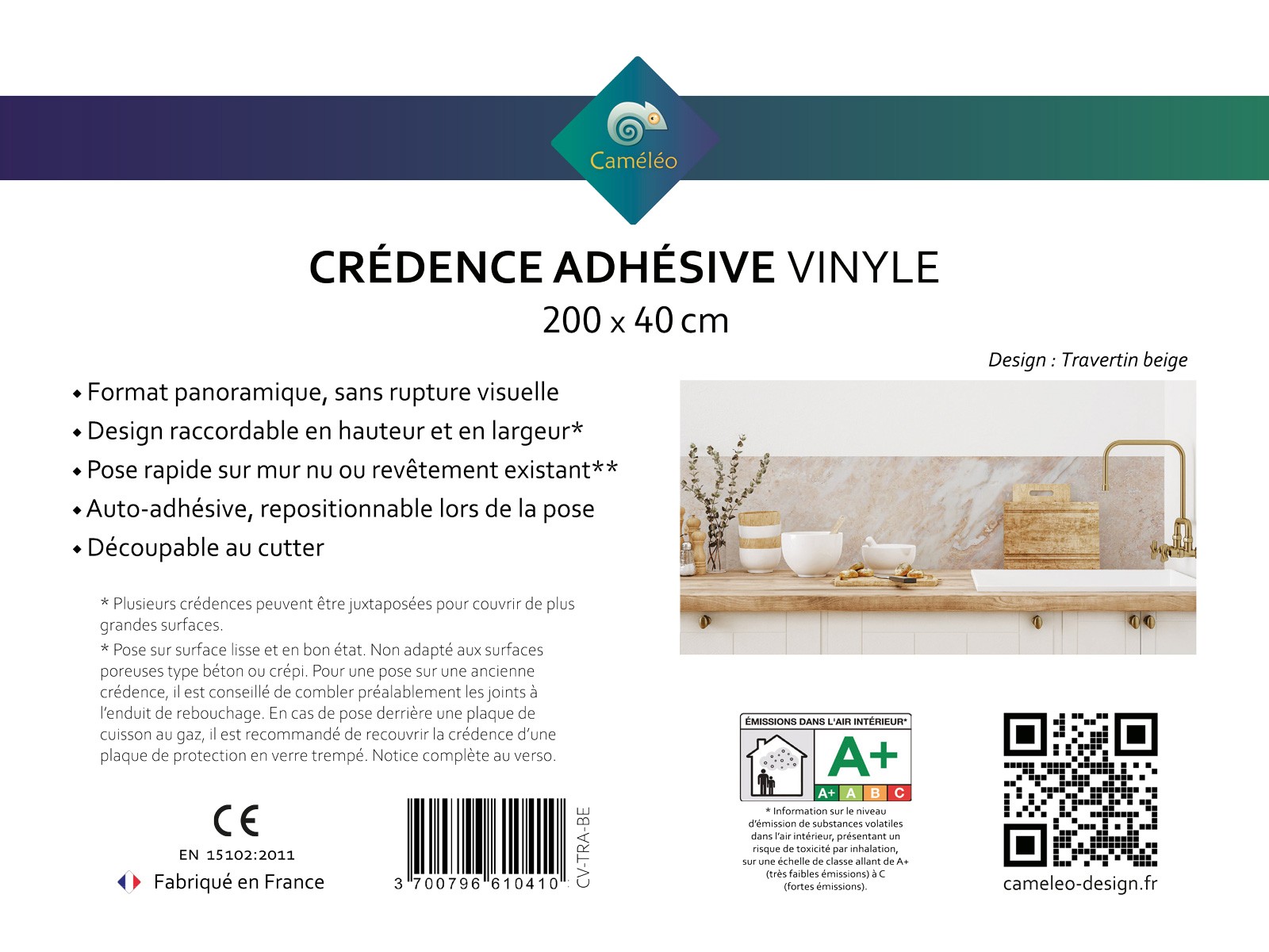 Crédence cuisine adhésive Travertin beige