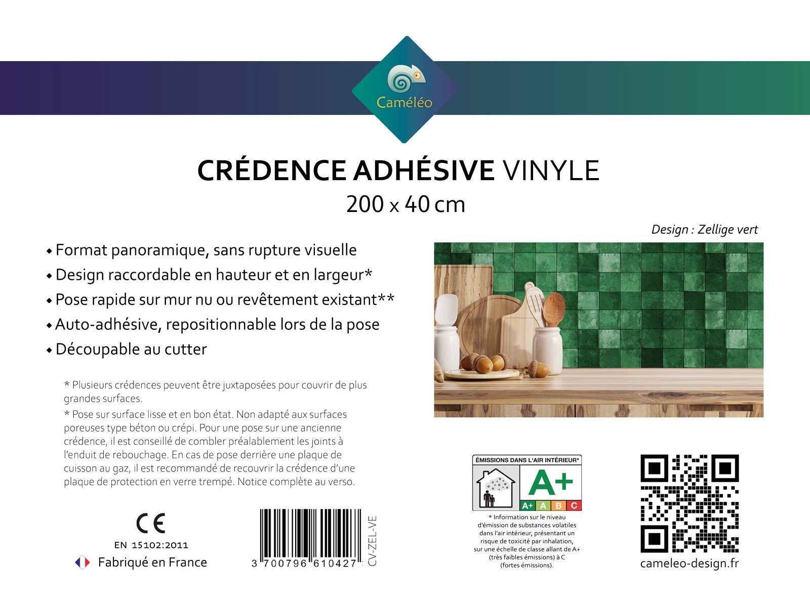 Crédence cuisine adhésive Zellige vert